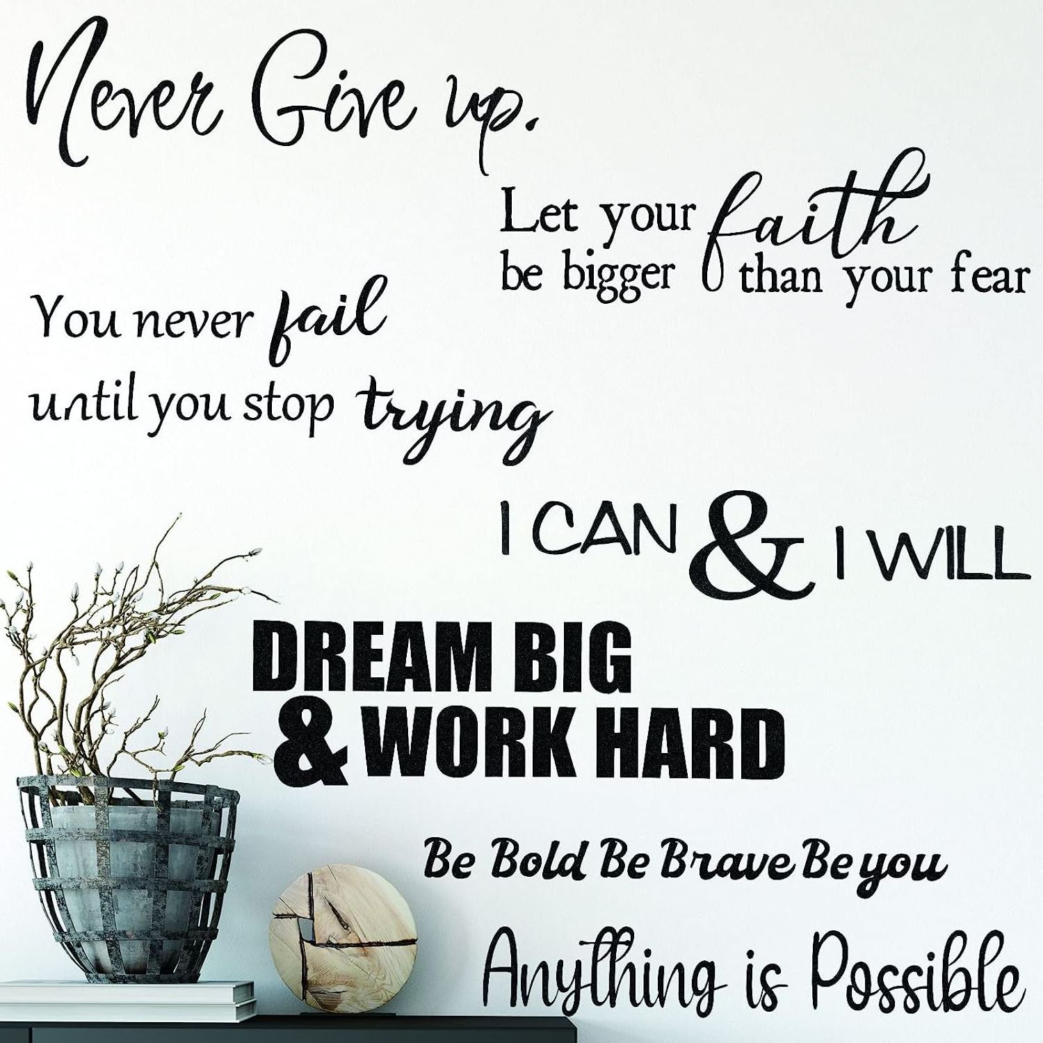 Vinyl Wall Quotes Stickers Inspirational Quotes Decals Peel and Stick Motivational Wall Decals Never Give up Anything is Possibl