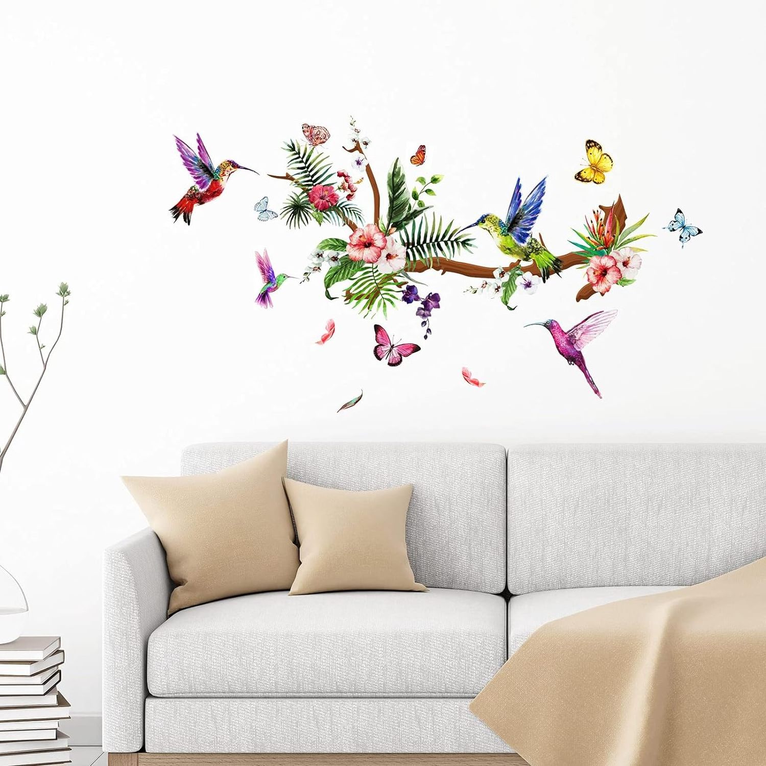 Wall Decals Peel and Stick Birds Vinyl Wall Stickers Butterfly Flowers Decals Living Room Bedroom Wall Decorations