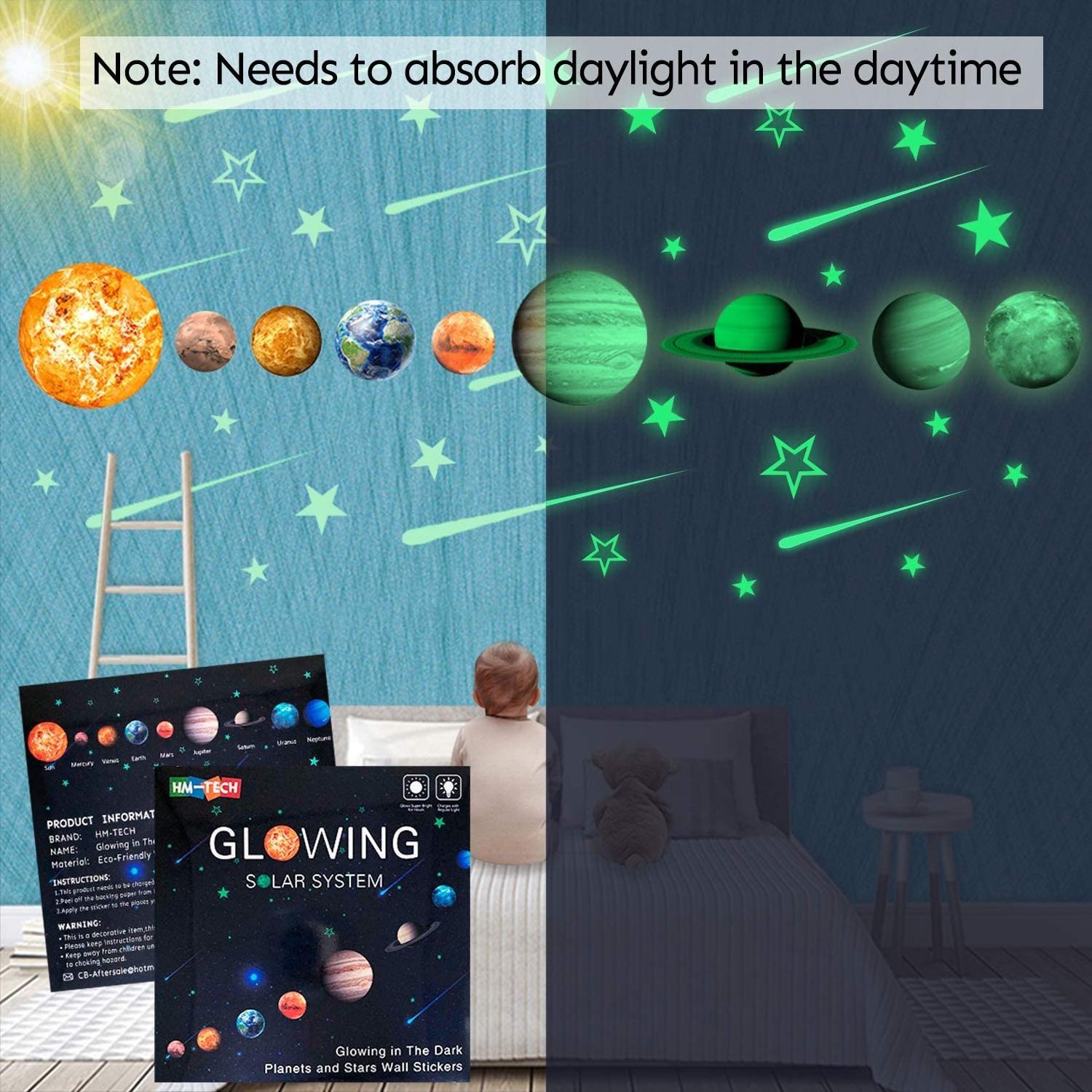 Glow in The Dark Stars and Planets Decals for Ceiling Boys And Girls Rooms 3D Wall Sticker Removable Wall Stickers For Kids Room