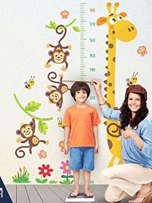 Giraffe & Monkeys Kids Height Wall Chart | Peel & Stick Nursery Wall Decals for Baby Bedroom, Toddler Playroom