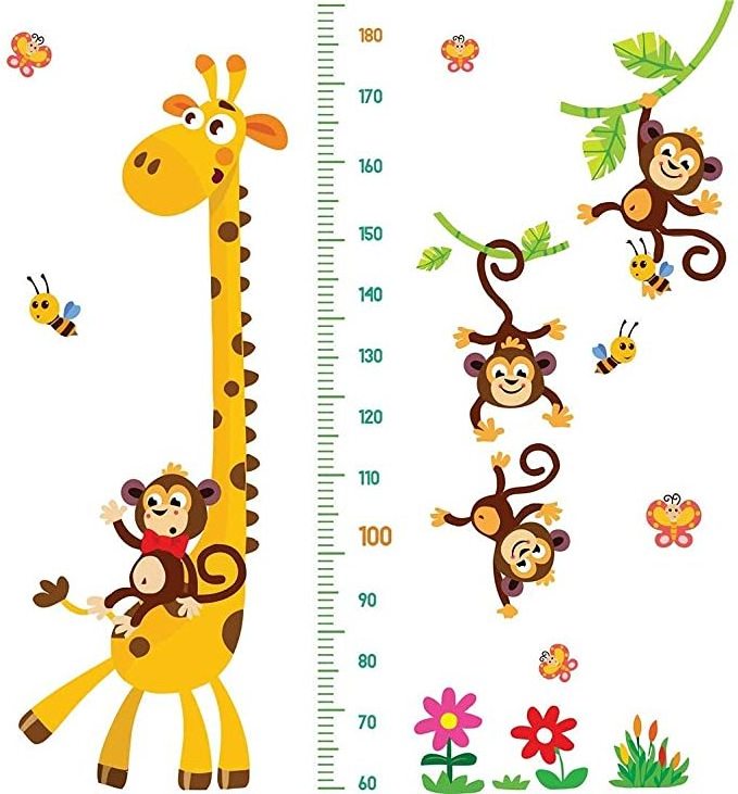 Giraffe & Monkeys Kids Height Wall Chart | Peel & Stick Nursery Wall Decals for Baby Bedroom, Toddler Playroom