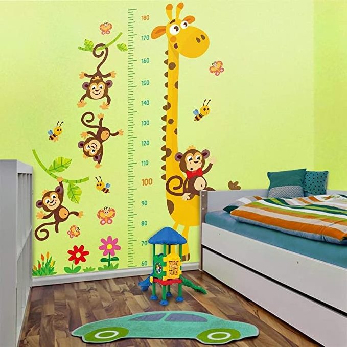 Giraffe & Monkeys Kids Height Wall Chart | Peel & Stick Nursery Wall Decals for Baby Bedroom, Toddler Playroom