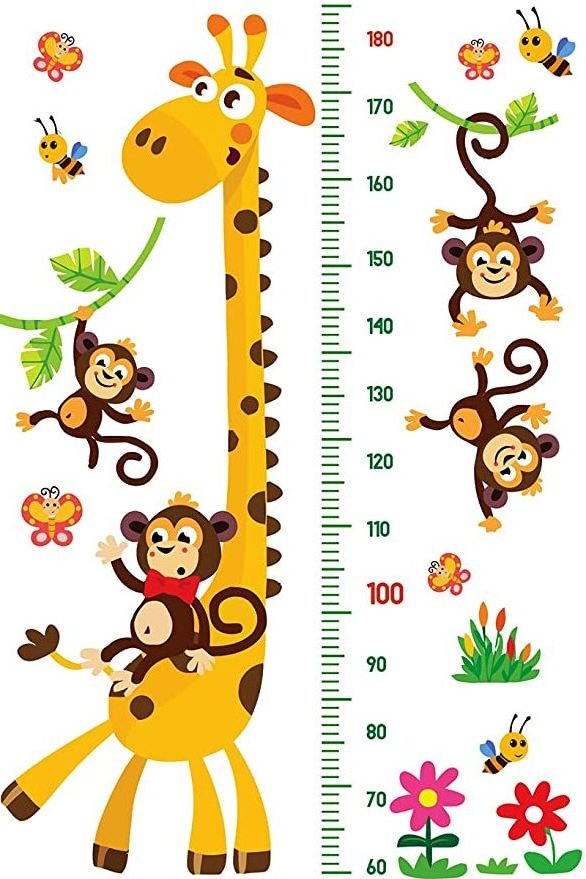 Giraffe & Monkeys Kids Height Wall Chart | Peel & Stick Nursery Wall Decals for Baby Bedroom, Toddler Playroom