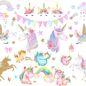 Colorful Unicorn Wall Decal Cute Rainbow Wall Sticker Removable Vinyl Cartoon Wall Clings for Girl Bedroom Living Room Door