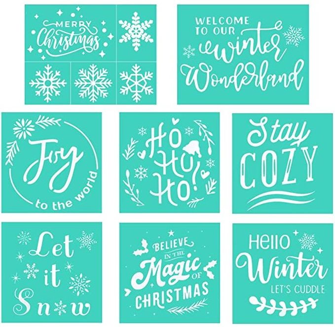 Silk Screen Stencils for Christmas Reusable Chalk Transfers DIY Self-Adhesive Silk Screen Printing Stencil for Painting on Wood