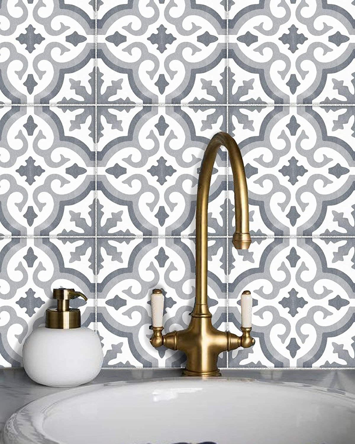 Premium  Peel and Stick  Vinyl  Tile Stickers Marrakesh 40pc 4-1/4in Peel and Stick for Kitchen and Bathroom Backsplash