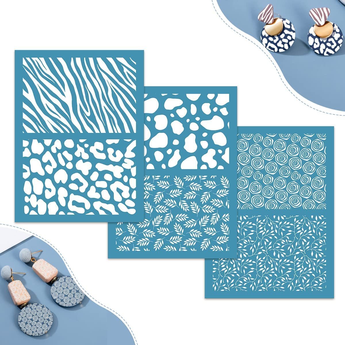 3 PCS Silk Screen Stencils for Polymer Clay,6.3 * 4.7inch Reusable Silkscreen Print Kit,for DIY Polymer Clay Jewelry Making