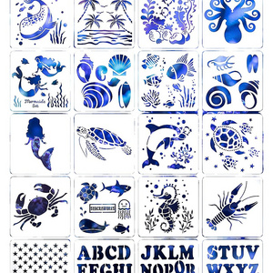 Sea Ocean Creatures & American Flag Star & Alphabet Letters Templates Reusable Plastic Drawing Stencils  for DIY Crafts