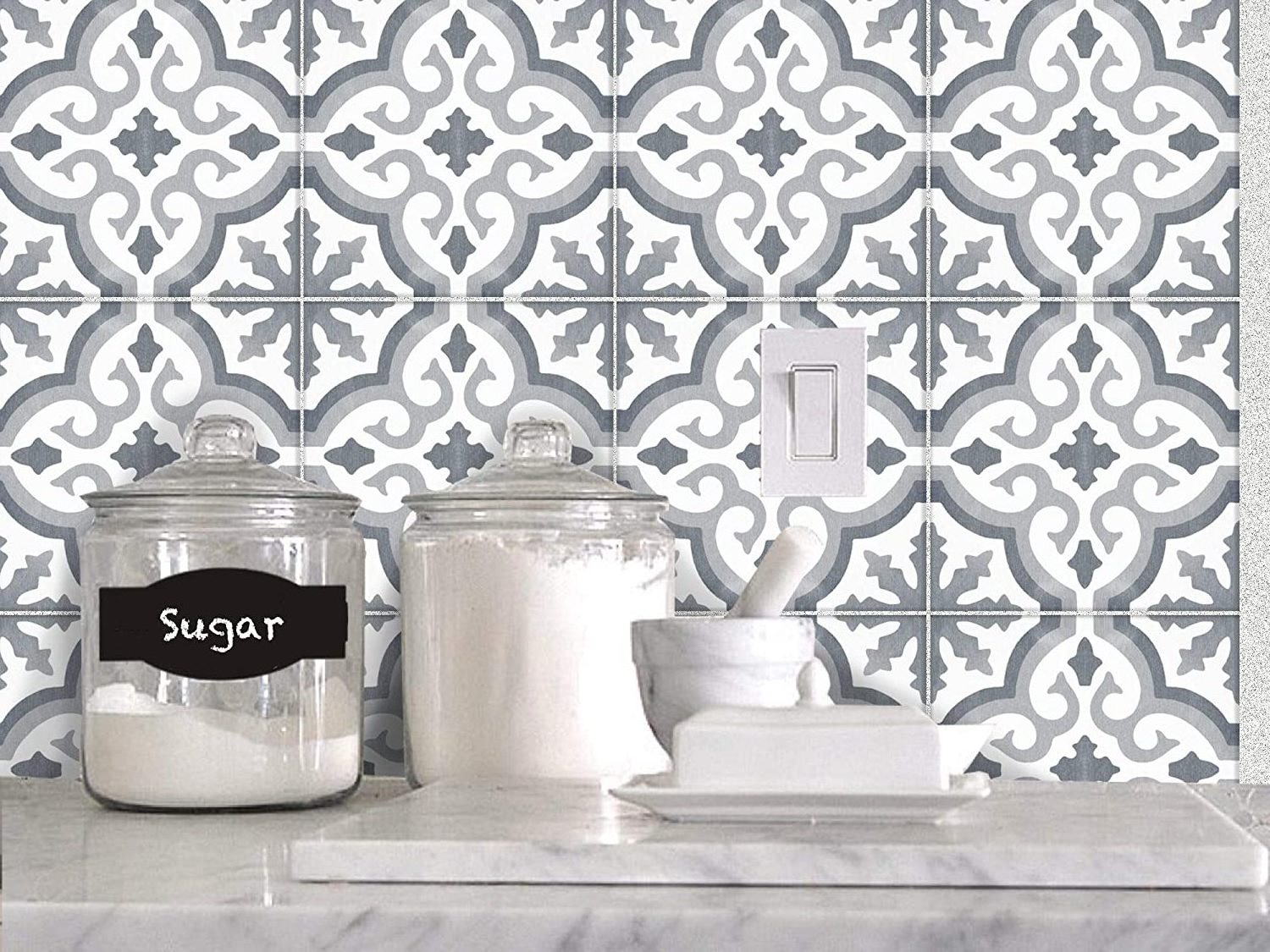 Premium  Peel and Stick  Vinyl  Tile Stickers Marrakesh 40pc 4-1/4in Peel and Stick for Kitchen and Bathroom Backsplash