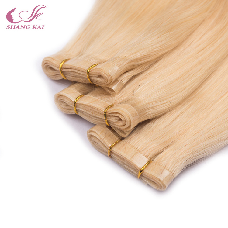 Factory Double Drawn Seamless Weave Flat Weft Himan Hair, Remy Human Hair Extensions Pu Flat Silver Hair Weft