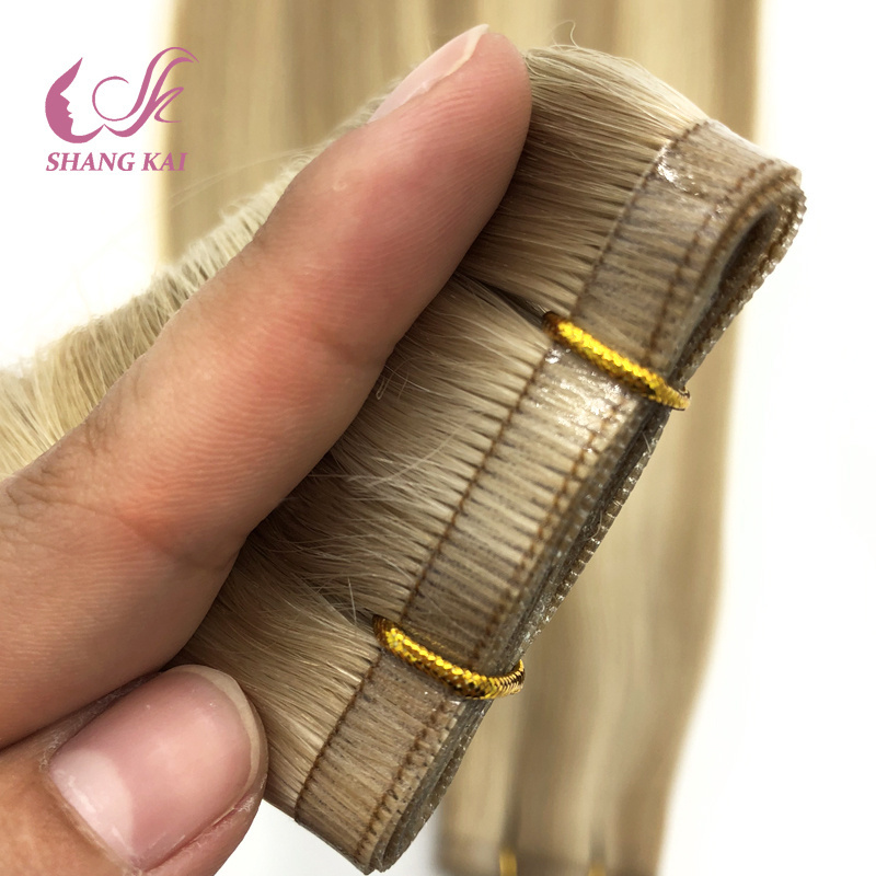 Factory Double Drawn Seamless Weave Flat Weft Himan Hair, Remy Human Hair Extensions Pu Flat Silver Hair Weft