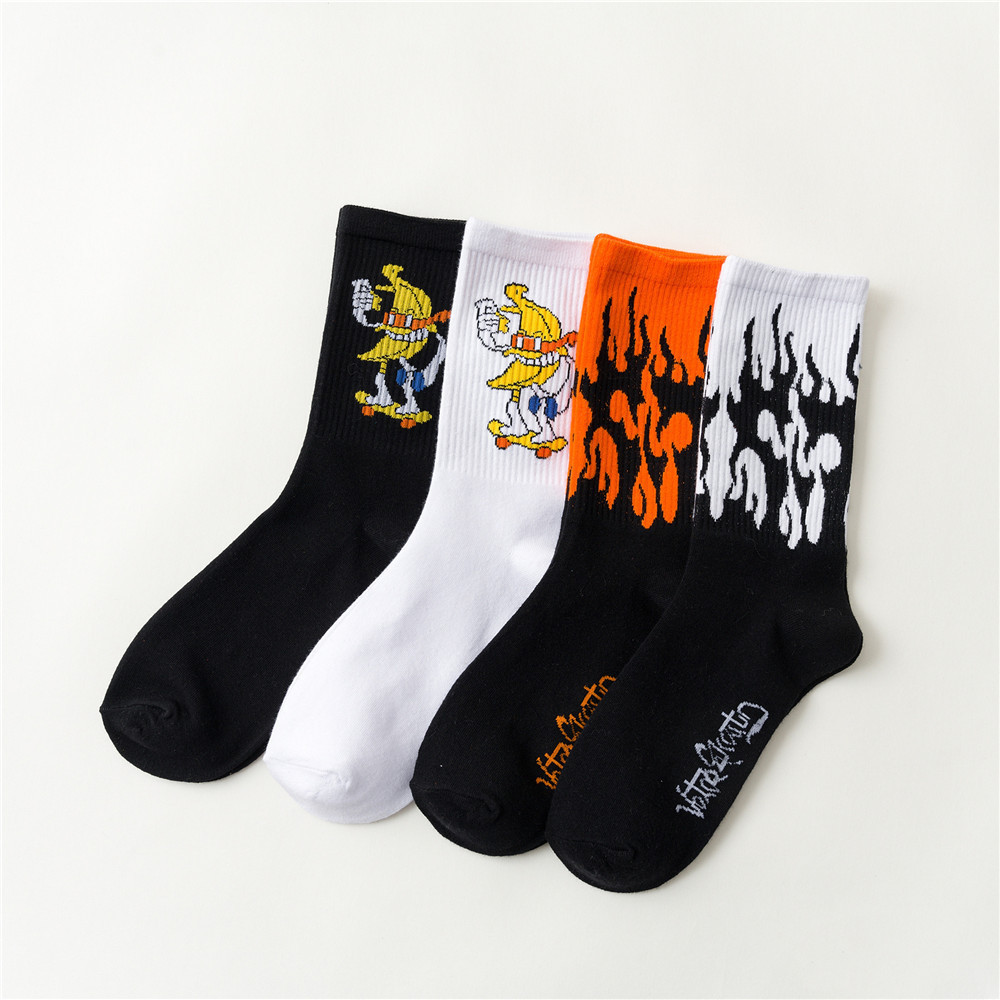 2020 Funky Cactus flame banana cartoon cool hip hop cotton socks sports unisex tube socks crew sox men socks