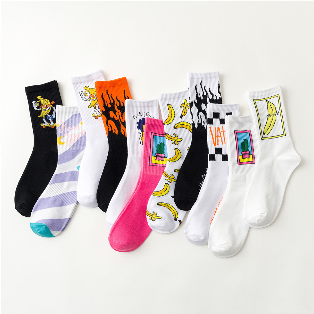 2020 Funky Cactus flame banana cartoon cool hip hop cotton socks sports unisex tube socks crew sox men socks