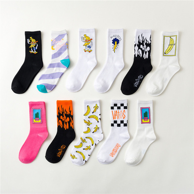 2020 Funky Cactus flame banana cartoon cool hip hop cotton socks sports unisex tube socks crew sox men socks