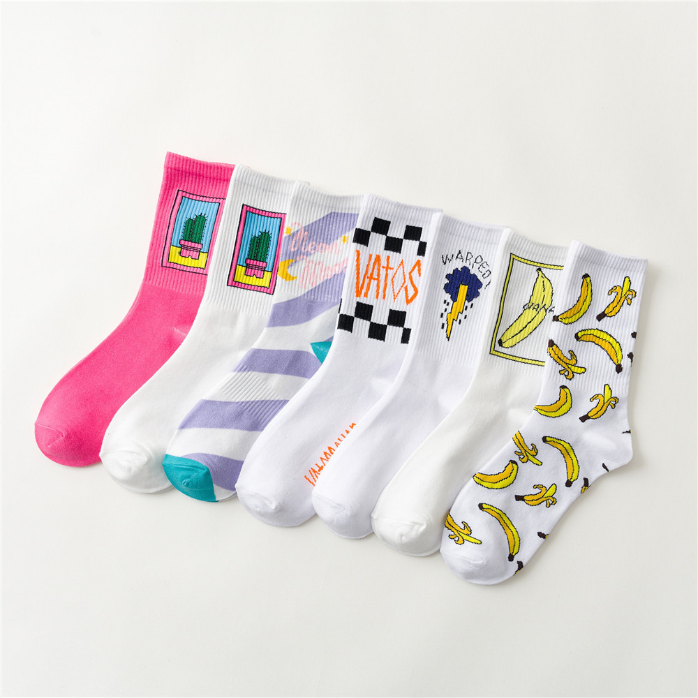 2020 Funky Cactus flame banana cartoon cool hip hop cotton socks sports unisex tube socks crew sox men socks