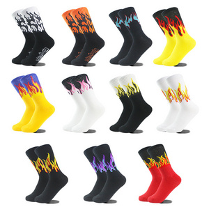 2024 Hip Hop Colorful Stripes Men'S Sports Casual Socks Cotton Fun Designs Adult Crow Funky skateboard flame Socks