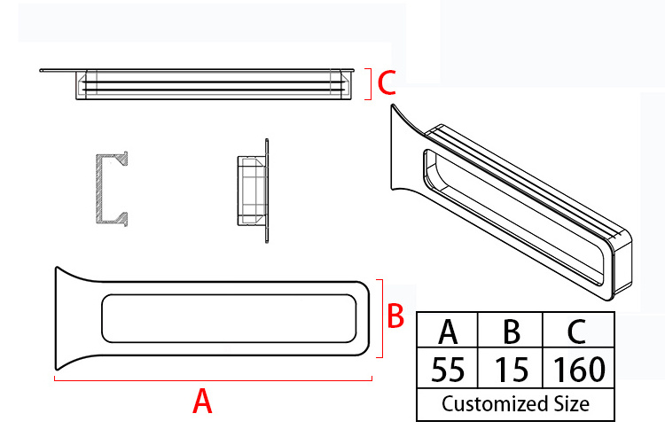 Flush Recessed Sliding Door Handle Furniture Luxury Bedroom Hardware Concealed Drawer Cabinet Pull Minimalist Embedded Handle