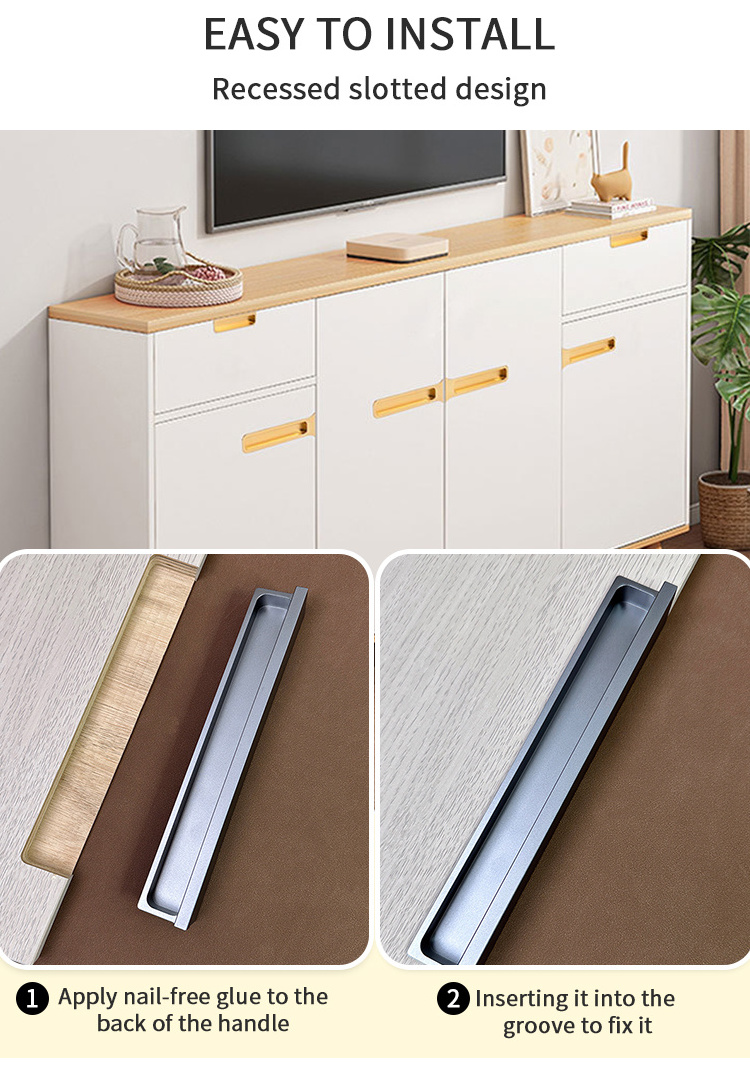 Flush Recessed Sliding Door Handle Furniture Luxury Bedroom Hardware Concealed Drawer Cabinet Pull Minimalist Embedded Handle