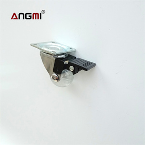 Manufacturer transparent caster wheel for furniture 2 inch rodizio PU crystal caster with brake