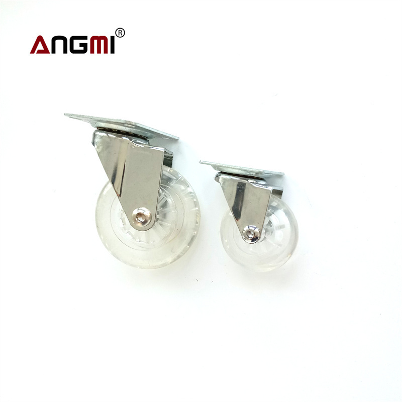 Manufacturer transparent caster wheel for furniture 2 inch rodizio PU crystal caster with brake