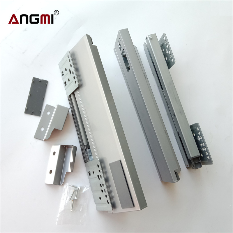 High Quality Wholesale Kitchen Cabinet Soft Close Slim Tandem Metal box Drawer Slide with Glass