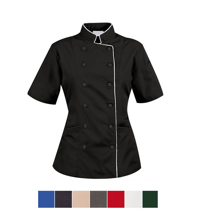 Wholesale black short sleeve bar hotel waiter shirt profession chef restaurant uniform designs with pocket