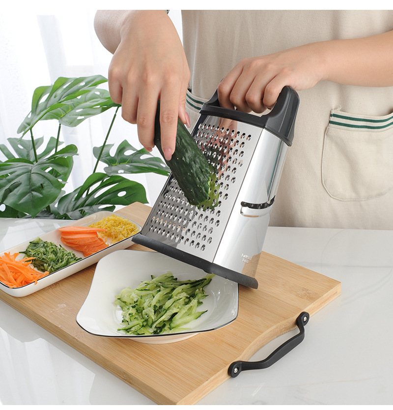 Stainless Steel 4 Sides Box Graters with Container Kitchen Slicer Shredder Zester Grater for Cheese, Vegetables, Ginger