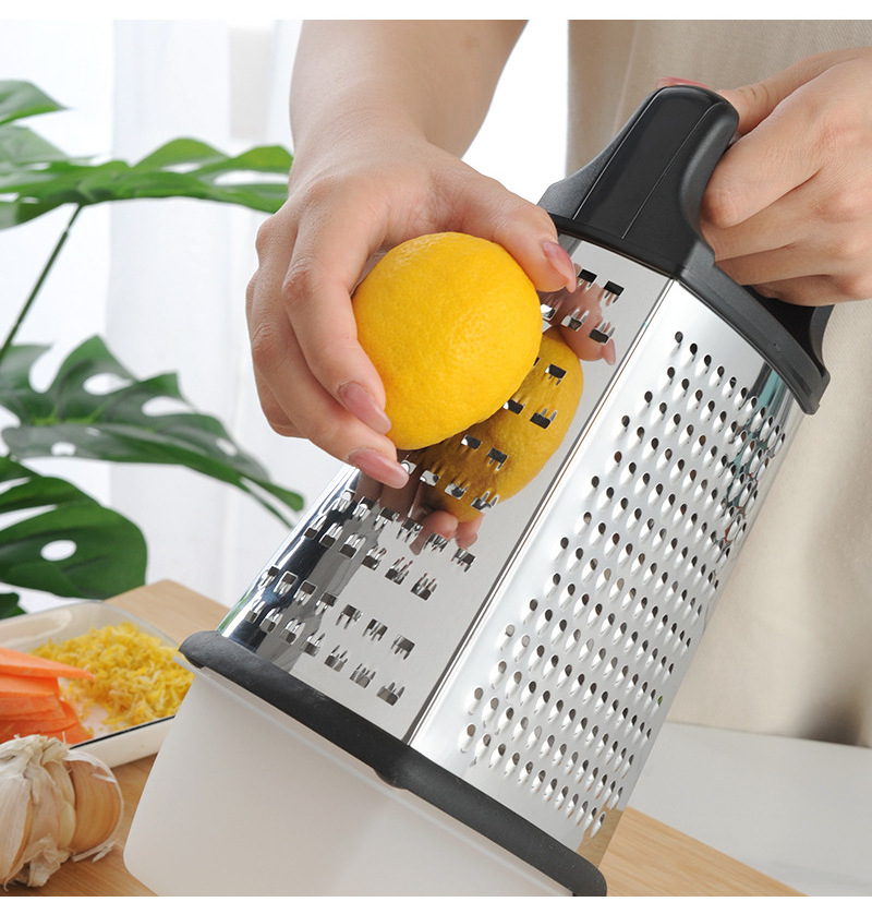 Stainless Steel 4 Sides Box Graters with Container Kitchen Slicer Shredder Zester Grater for Cheese, Vegetables, Ginger