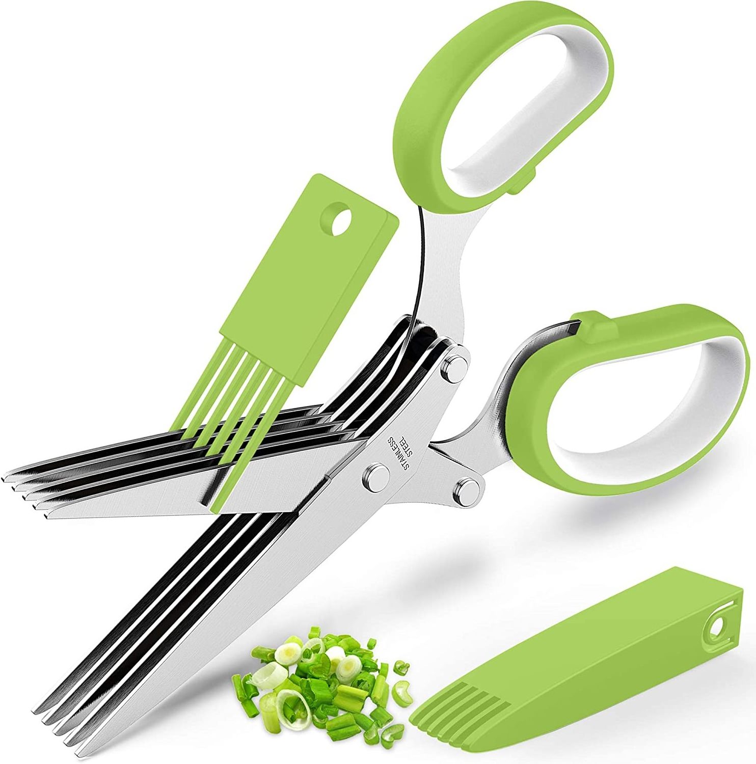 Herb Scissors with 5 Blades and Cover Kitchen Gadgets Cutter, Chopper and Mincer Shredding and Cooking Fresh Garden Herbs