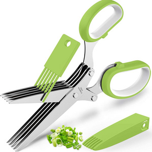 Herb Scissors with 5 Blades and Cover Kitchen Gadgets Cutter, Chopper and Mincer Shredding and Cooking Fresh Garden Herbs