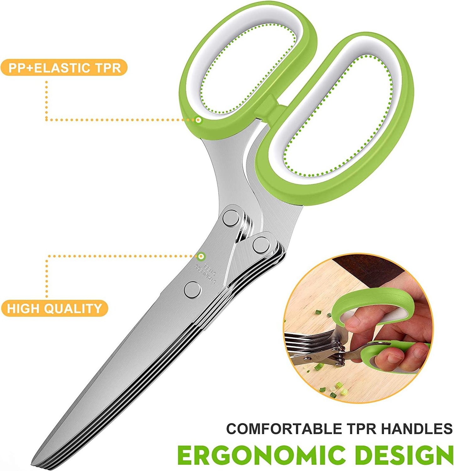 Herb Scissors with 5 Blades and Cover Kitchen Gadgets Cutter, Chopper and Mincer Shredding and Cooking Fresh Garden Herbs