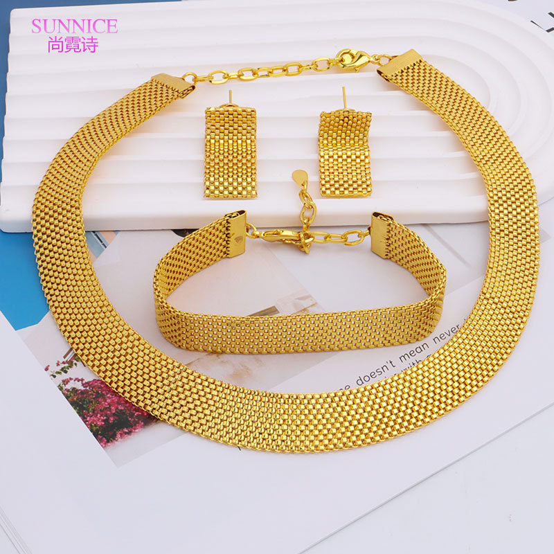 SUNNICE Luxury Gold Plated Necklace Bracelets African Earring Women Bridal Wedding Fashion Jewelry Set