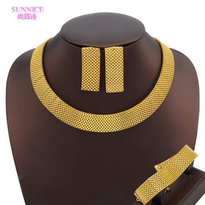 SUNNICE Luxury Gold Plated Necklace Bracelets African Earring Women Bridal Wedding Fashion Jewelry Set