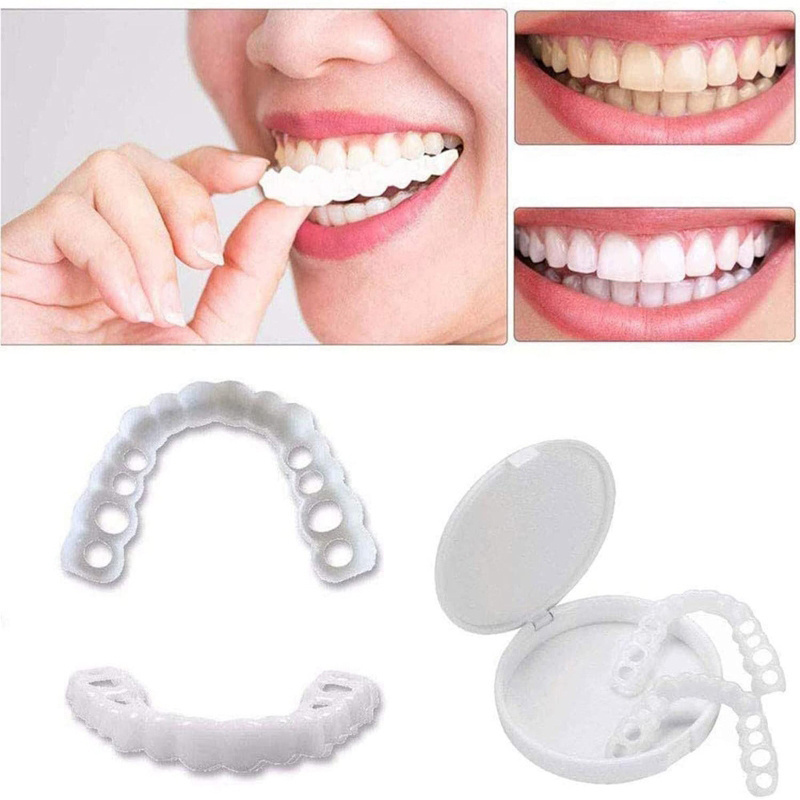 Professional Beauti Snap On Denture Silicone Cover Plastic Whiten Veneers Dental Faketeeth Upper Lower False Teeth Cover Smile