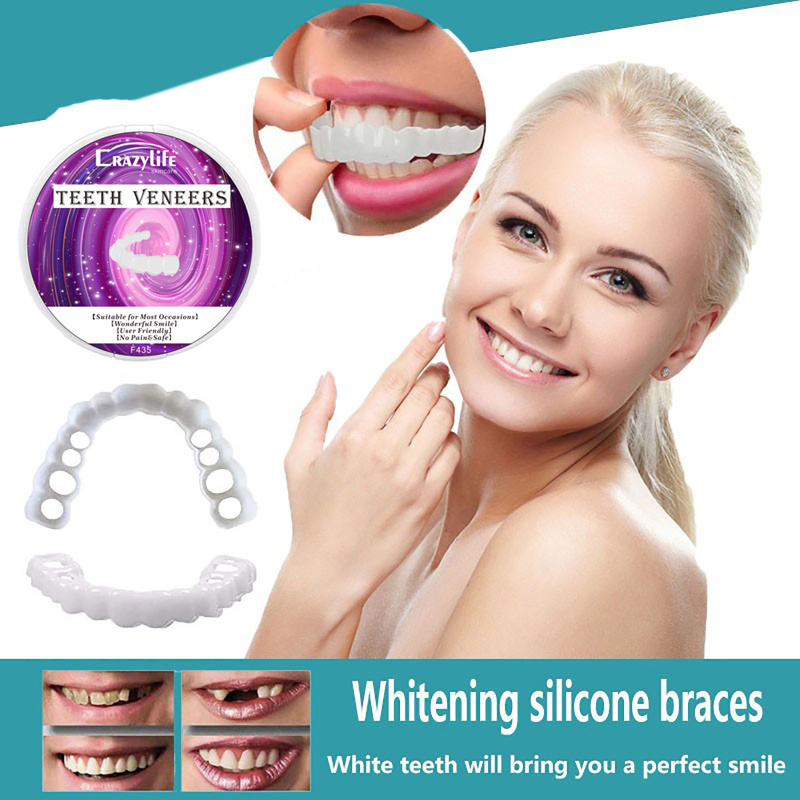 Professional Beauti Snap On Denture Silicone Cover Plastic Whiten Veneers Dental Faketeeth Upper Lower False Teeth Cover Smile