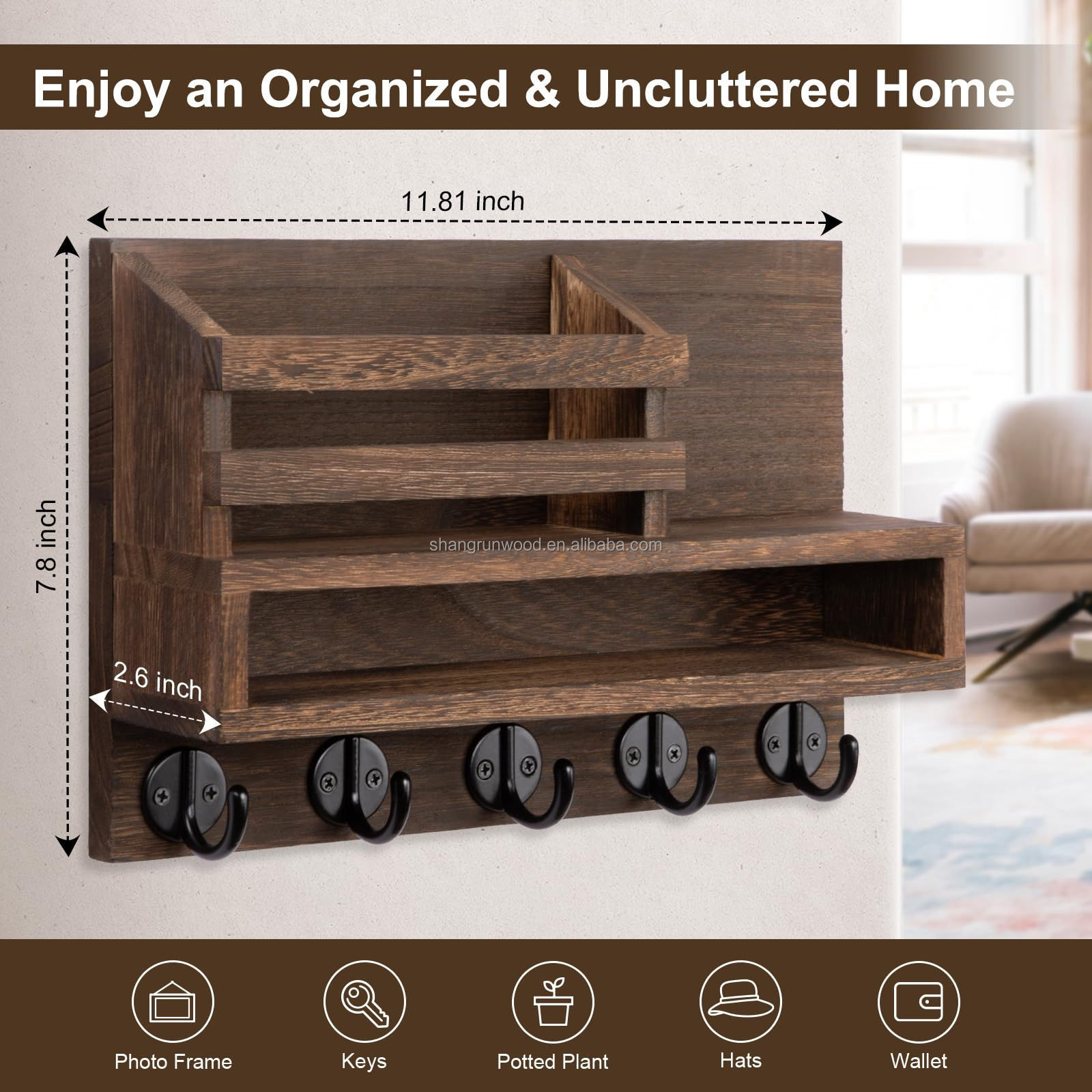 House Entry Way Key And Mail Holder Wall Mount Wooden Mail And Key Storage Holders Racks For Wall Decorative