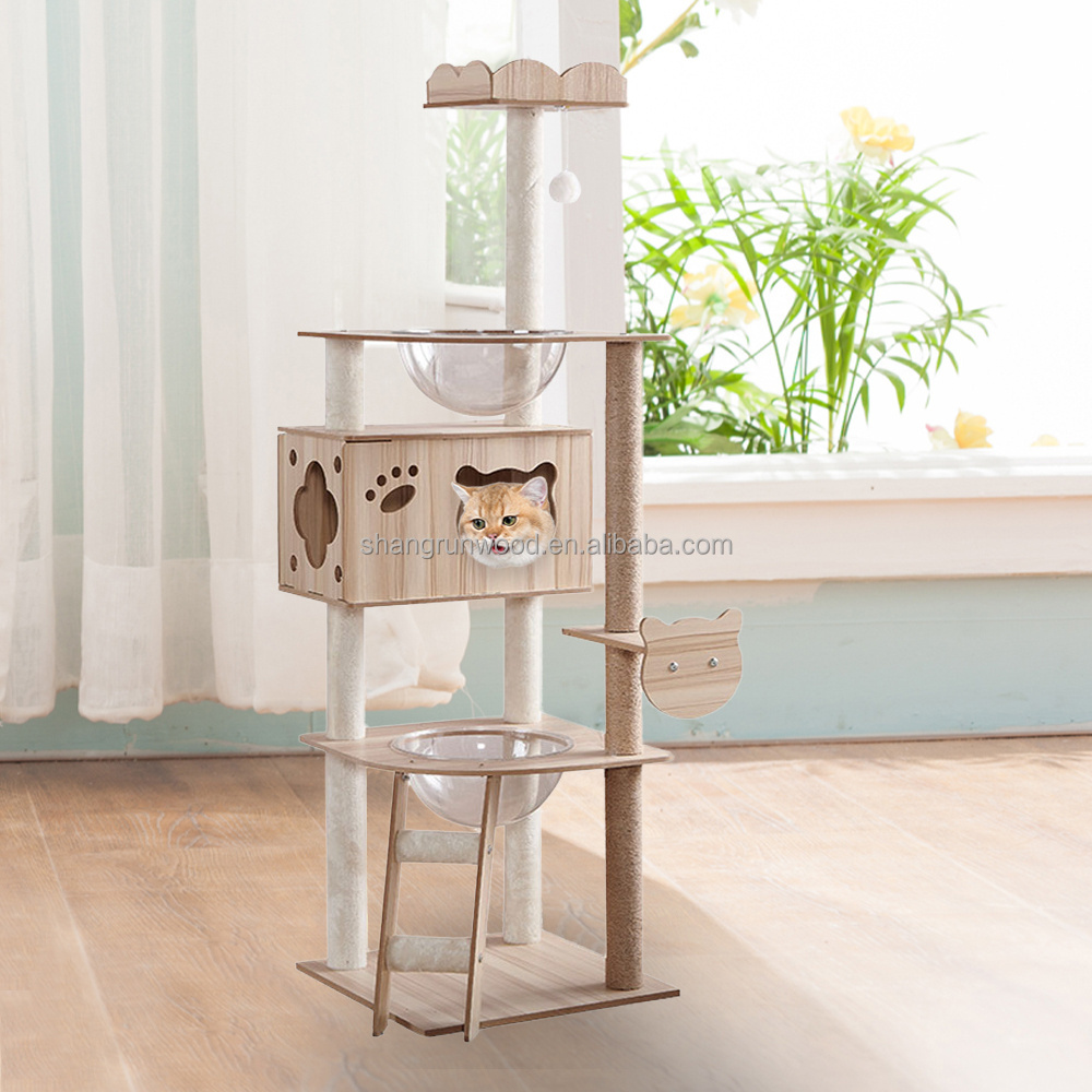 Factory Wholesale Tree Tower Houses Scratches Climbing Pet Condo Natural Sisal Wood Scratcher Furniture Solid Wood Cat Tree