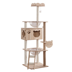 Factory Wholesale Tree Tower Houses Scratches Climbing Pet Condo Natural Sisal Wood Scratcher Furniture Solid Wood Cat Tree