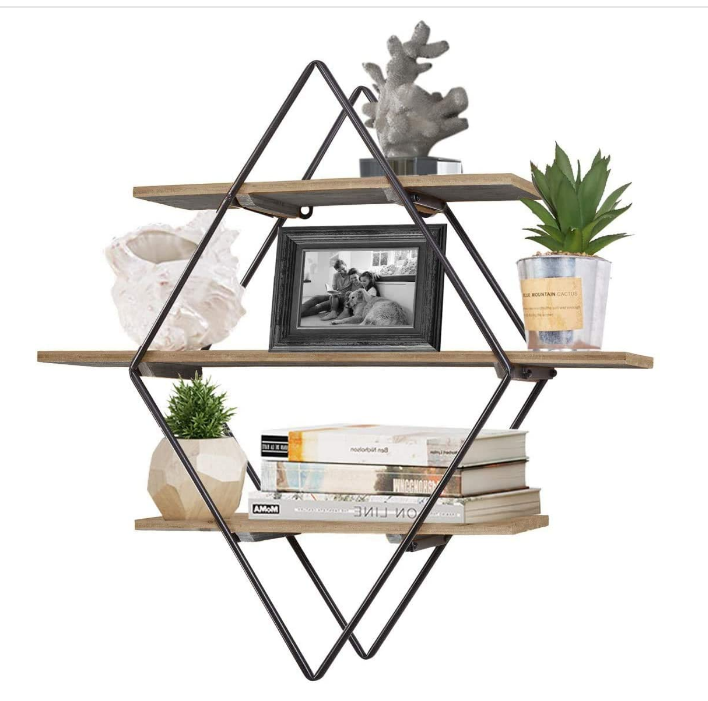 Hanging Floating Wood Wall Storage Bedroom Living Room Bathroom Shelf Floating 3 Tiers Book Steel Wooden Wall Shelf