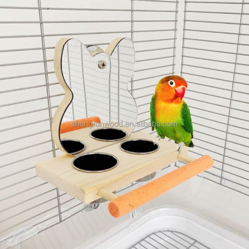 manufacturer Mirror  Stainless Steel Cage Cup  Parrot Feeding Bowl Water Food Dish  Feeder Bird Feeder wooden