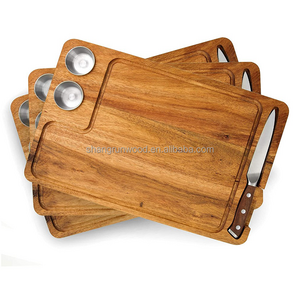 Stainless Steel Steak Knife Small Bowl Nordic Food Serving Acacia Wood Beef Steak Burger Breakfast Bread Wooden Cutting Board