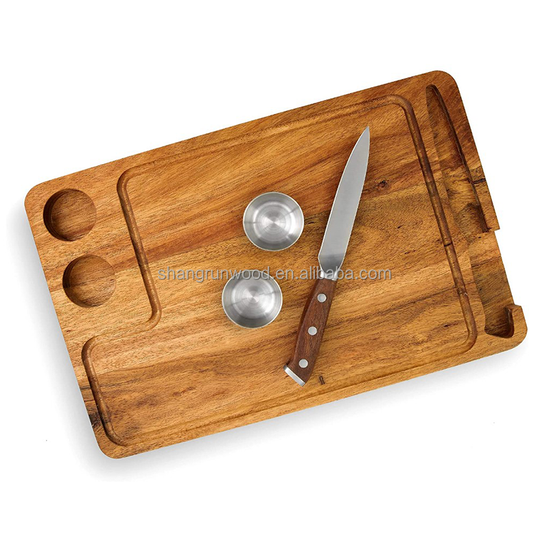 Stainless Steel Steak Knife Small Bowl Nordic Food Serving Acacia Wood Beef Steak Burger Breakfast Bread Wooden Cutting Board