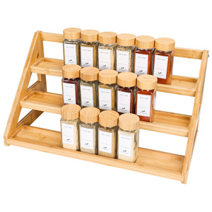 Household 3-Layer Bamboo Spice Rack Organizer Spice Portable Storage Rack Kitchen Simple Spice Jar Storage Shelf