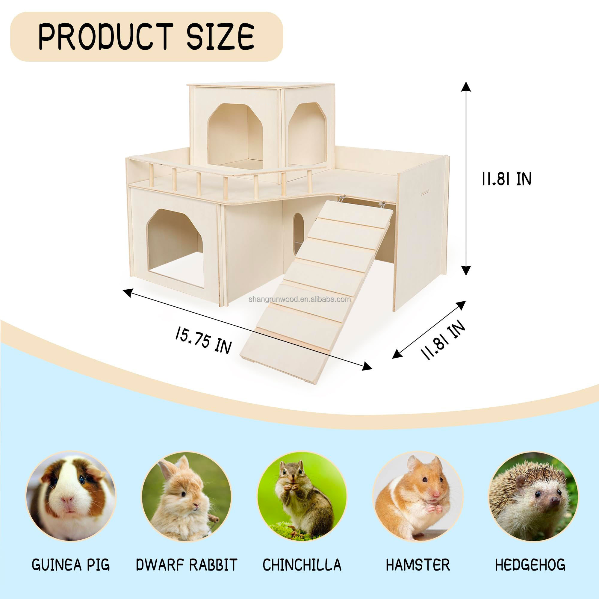 Small Animal Detachable Habitat Wood Hamster House Cage For Guinea Pig Chinchilla Bunny Hamster Hedgehog Squirrel