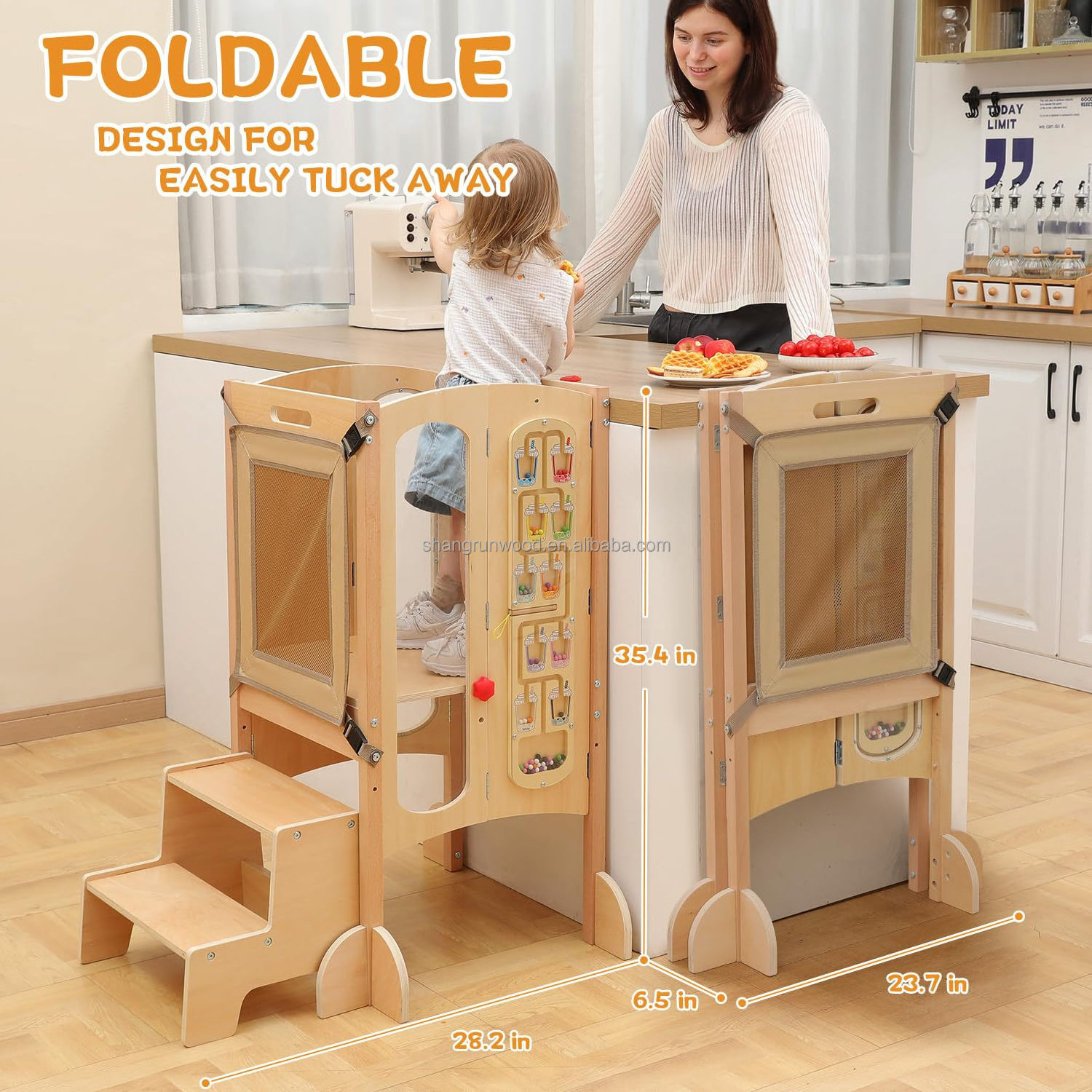 Kitchen Helper Wooden Foldable Collapsible Adjustable Toddler Tower Montessori Learning Tower 4 In 1 For Children