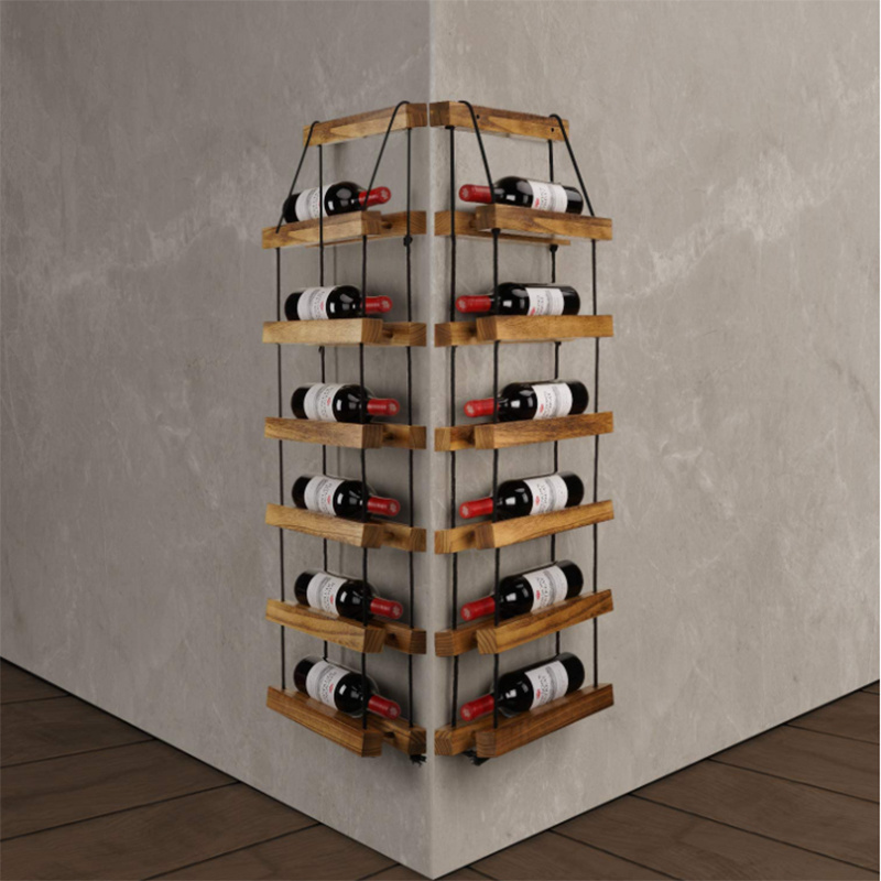 High Quality Kitchen Wall Cabinets Wine Bottle Display 6 Tier Wine Rack Wall Mounted Wooden Folding Wine Rack