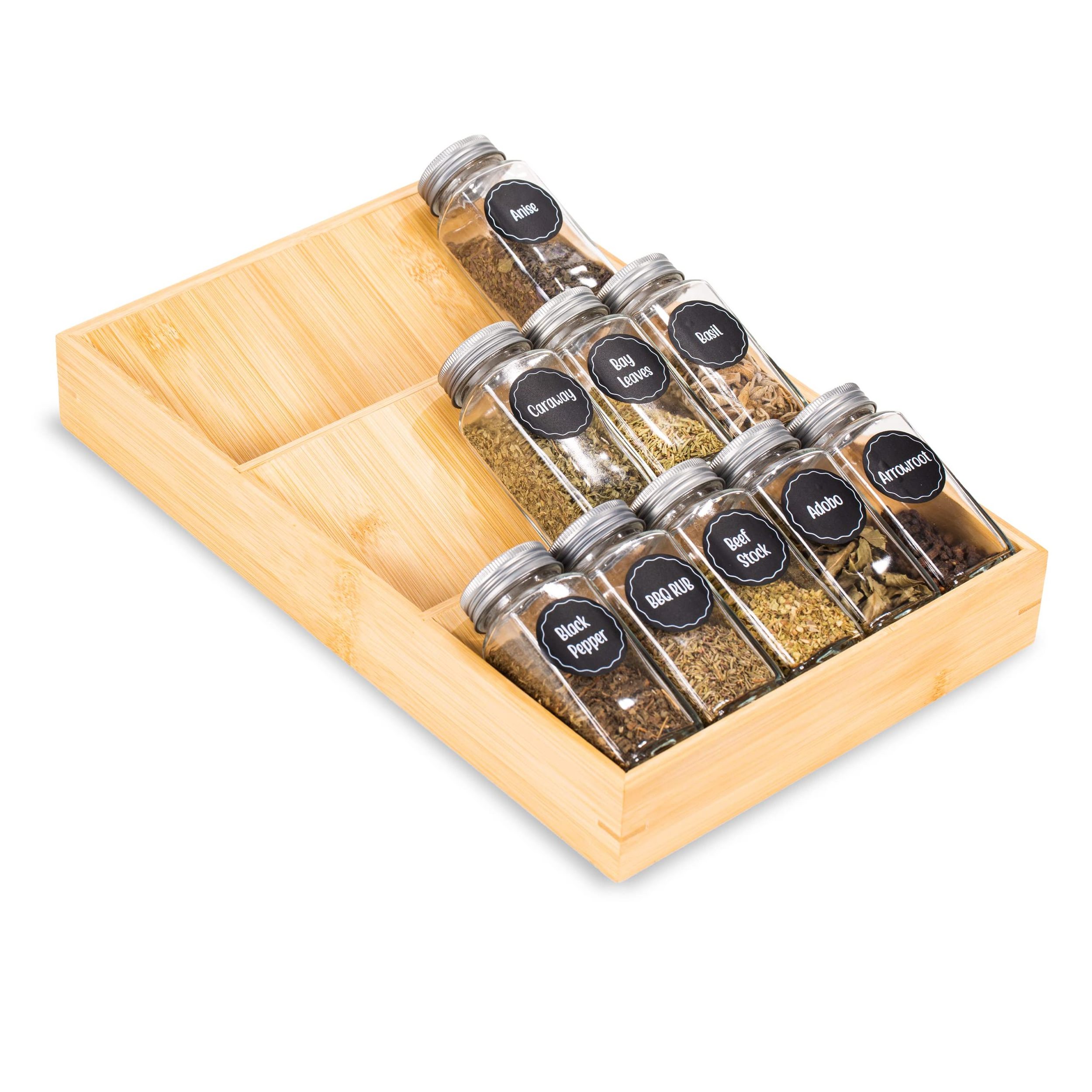 Wooden Under The Cabinet Pull Down Spice Rack Organizer Kitchen Drawer 3 Tier Bamboo Spice Tray Cabinet