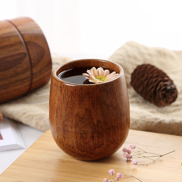 Factory Direct Vintage Wood Grain Big Belly Tea Cups Custom Logo Wood Coffee Tea Mug Wooden Cups