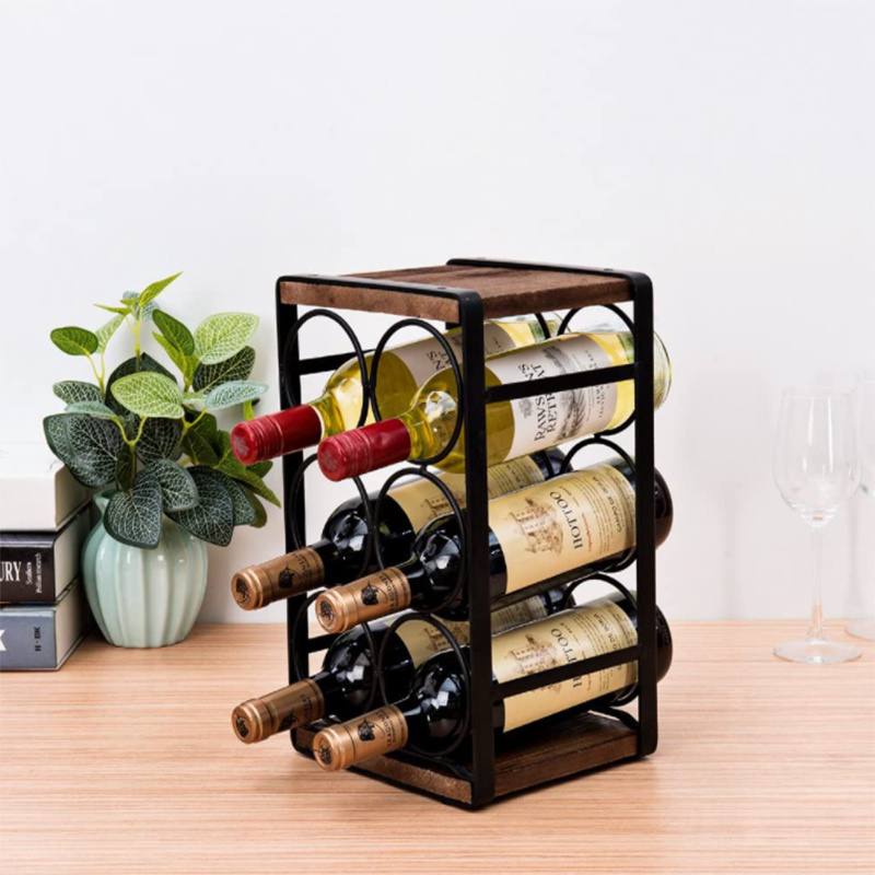 Rustic Wood Countertop 6 Bottles Hanging Wine Barrel Bamboo Wine Organizer Kitchen Storage Racks Wine Racks Wood