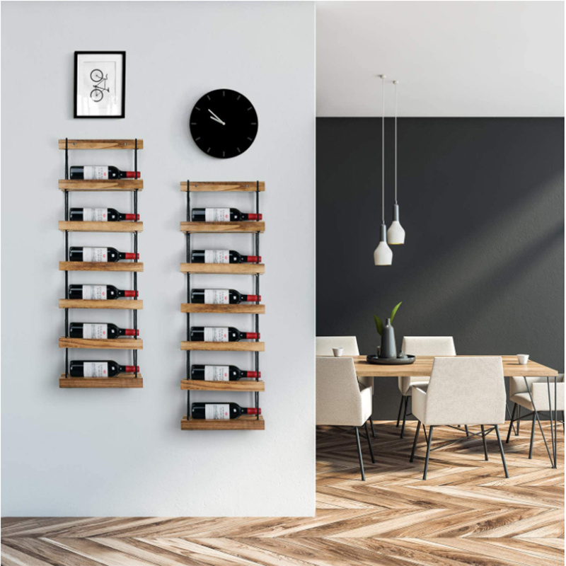 High Quality Kitchen Wall Cabinets Wine Bottle Display 6 Tier Wine Rack Wall Mounted Wooden Folding Wine Rack